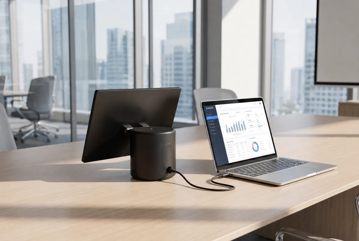 Laptop connected to DTEN Mate Gen 2 via USB-C